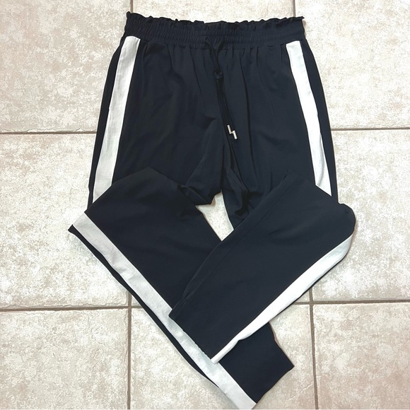 Iris Setlakwe Pants - Iris Setlakwe Black w/ White Side-Stripe Paper Bag Waistband Jogger Track Pants